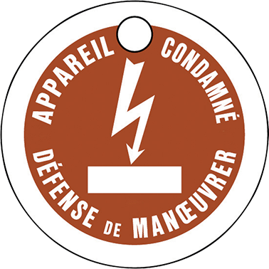 Macaron de condamnation en PVC diam 80 mm. Trou de fixation diam 10 mm