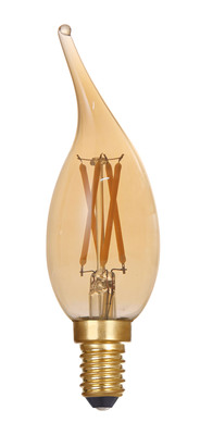 Lpe flamme coup/vent C35 E14 4,1W 2500K 320lm, Cl. Enrg = G, 25000H, DIM, ambre