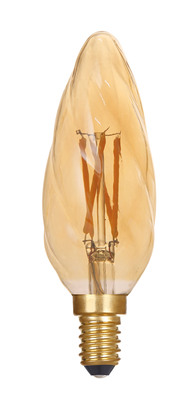 Lpe flamme torsad. C35 E14 4,1W 2500K 320lm, Cl. Enrg = G, 25000H, DIM, ambr�e