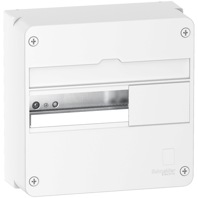 Resi9 - coffret en saillie - 1 range de 13 modules - In 63 A - Collecteur de terre 15 trous - IP30 sans porte - IP40 avec porte - IK08 - H x L x P (mm) 250 x 252 x 108 - Blanc RAL 9003