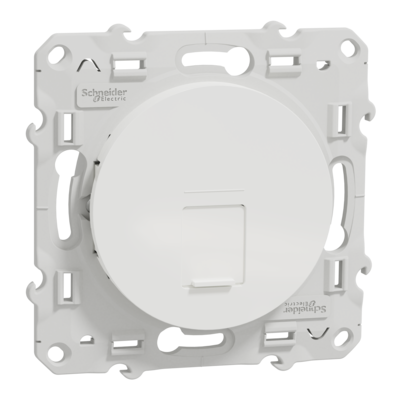 Odace - prise de communication simple - blanc (RAL 9003) - brillant - RJ45 (8 contacts) Cat.6 <= 250 MHz - paire torsad�e blind�e - STP - Fixation par vis - Livr�e avec protection peinture - qt� 10 - IP21 - IK04 - sans halog�ne