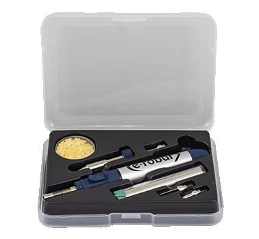 Kit fer  souder  gaz, 30/70W, 4 pannes, support, ponge et coffret