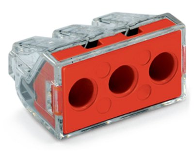 Bornes rigide 3 cond. 6mm transp. rouge