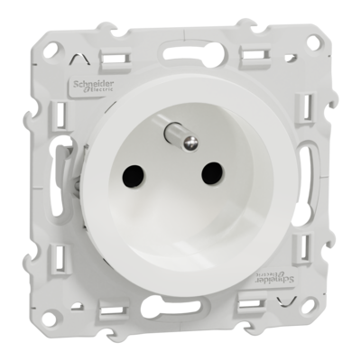Odace - prise de courant - 2P+T - fran�aise - blanc (RAL 9003) - brillant - fixation par vis - Raccordement : 1 x 1,5�2 x 2,5 mm� souple | 1 x 1,5�2 x 4 mm� rigide / multibrin - bornes sans vis - 16 A - 250 VCA 50 Hz - NF - IK04 IP21D