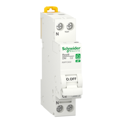 Resi9 XP - Disjoncteur peignable - 1P + N - 2 A - Courbe C - Largeur : 2 pas de 9 mm - blanc RAL 9003 - CE - NF - Icn 3000 A  230 V CA 50 Hz selon EN/IEC 60898-1 - Classe de limitation : 3 selon EN/IEC 60898-1
