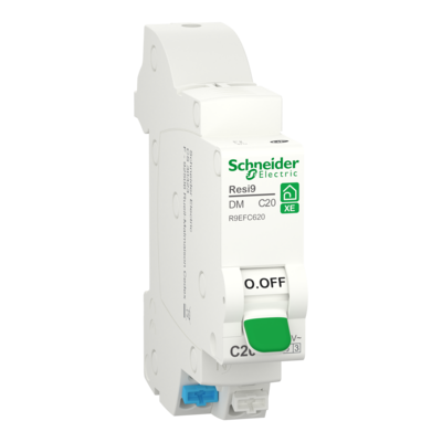 Resi9 XE - Disjoncteur embrochable - 1P + N - 20 A - Courbe C - Largeur : 2 pas de 9 mm - blanc RAL 9003 - CE - NF - Icn 3000 A  230 V CA 50 Hz selon EN/IEC 60898-1 - Classe de limitation : 3 selon EN/IEC 60898-1